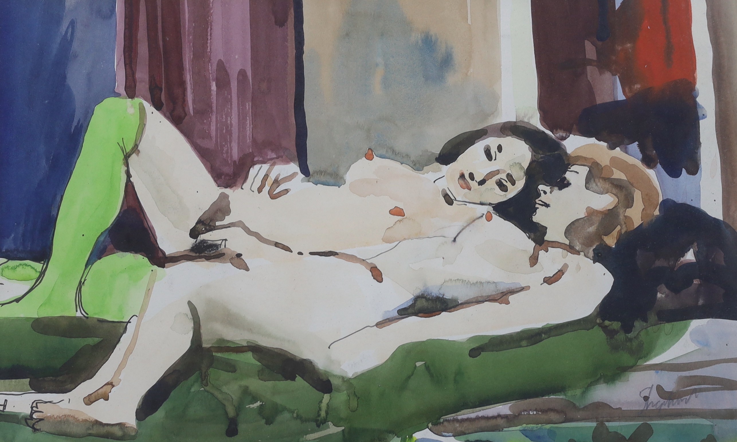Sydney Horne Shepherd (1909-1993), watercolour, Reclining female nudes, signed in pencil, 27 x 44cm